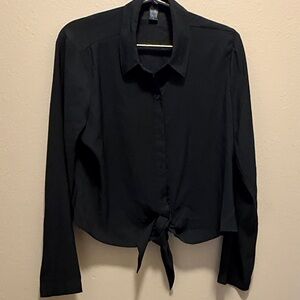 Express Black Tie-Front Button-Down Shirt